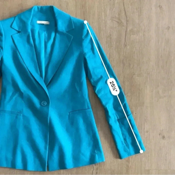 Alice + Olivia Pailey Fitted Notch Collar Blazer - Ocean Blue Linen - Size 0 - Picture 13 of 14